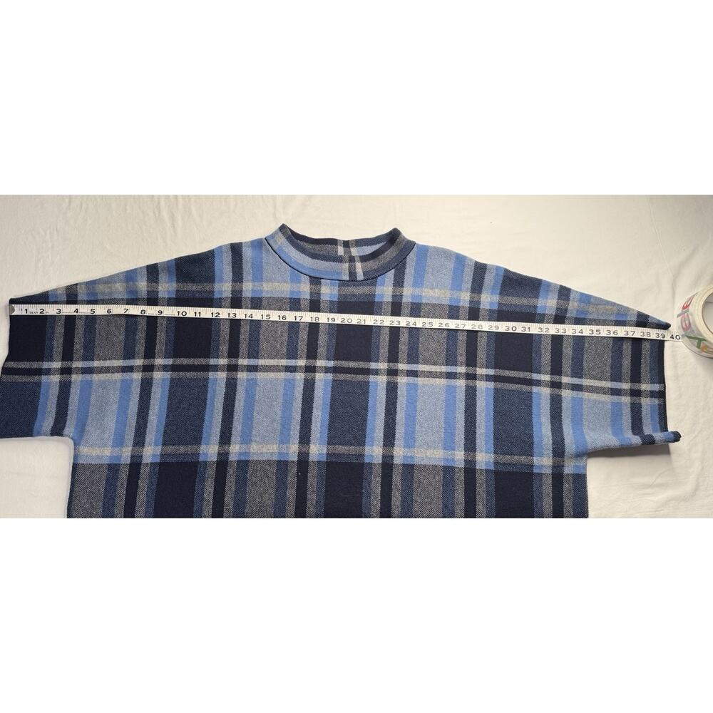 Joan Rivers M/L Plaid Mock Neck Sweater Poncho in Blue Gray Plaid Preowned - Picture 6 of 11